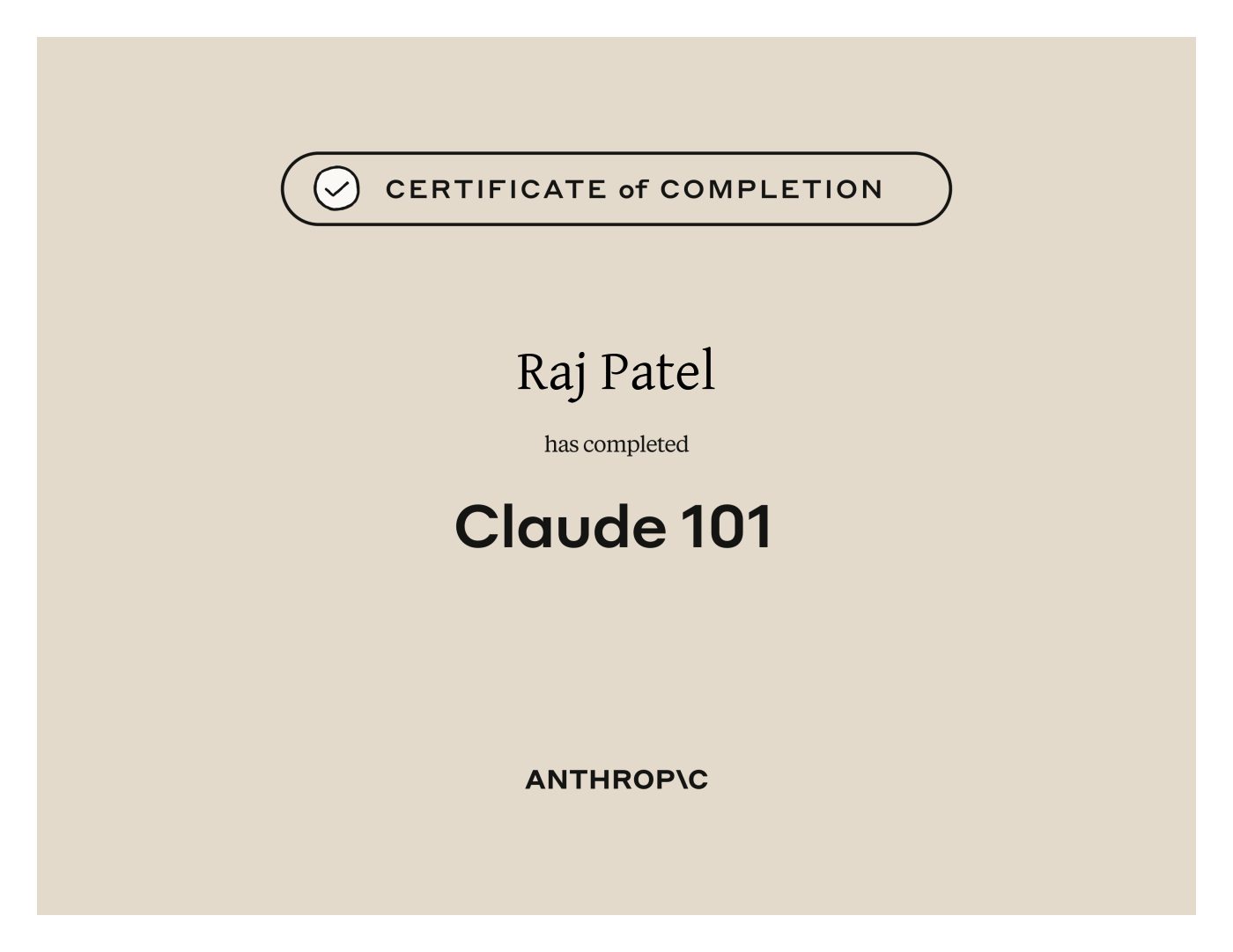 Anthropic Claude 101 certificate